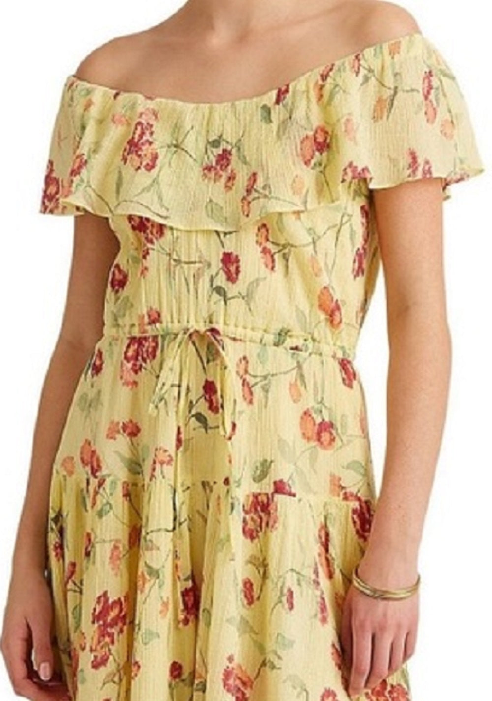 Ralph Lauren Women's Floral Crinkled Dress Yellow Size 16