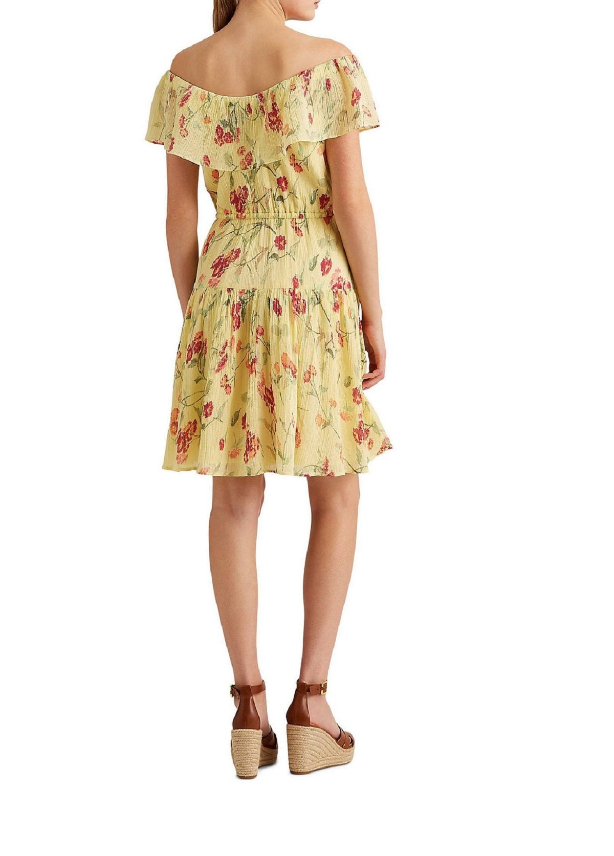 Ralph Lauren Women's Floral Crinkled Dress Yellow Size 4