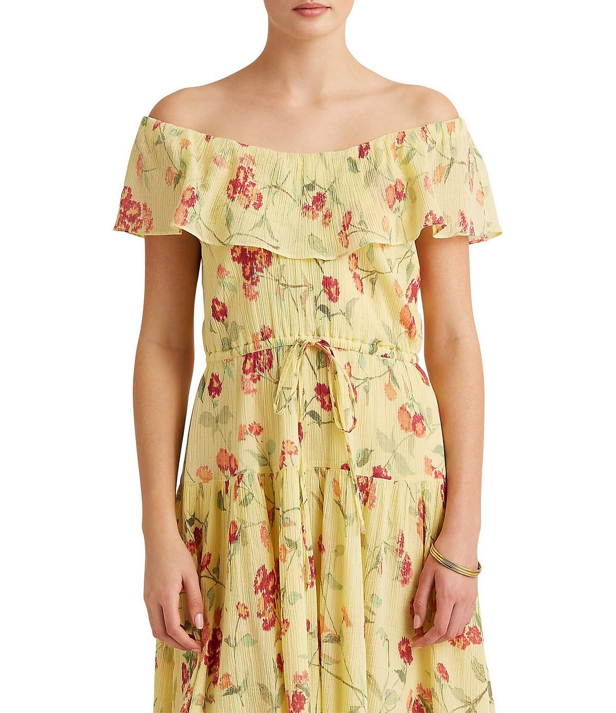 Ralph Lauren Women's Floral Crinkled Dress Yellow Size 4