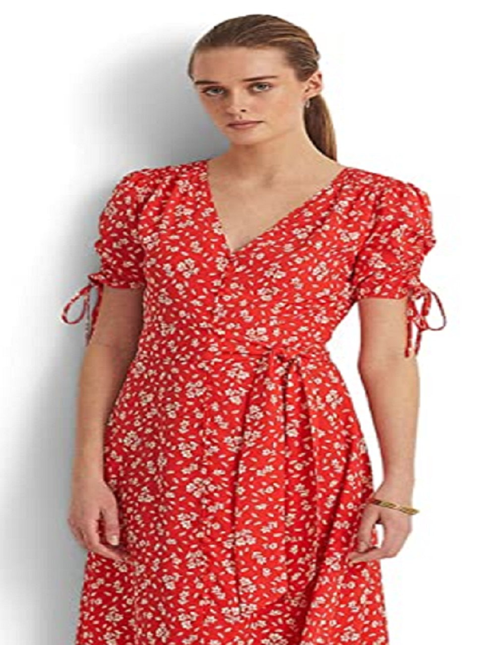 Ralph Lauren Women's Floral Crepe Midi Dress Red Size 16