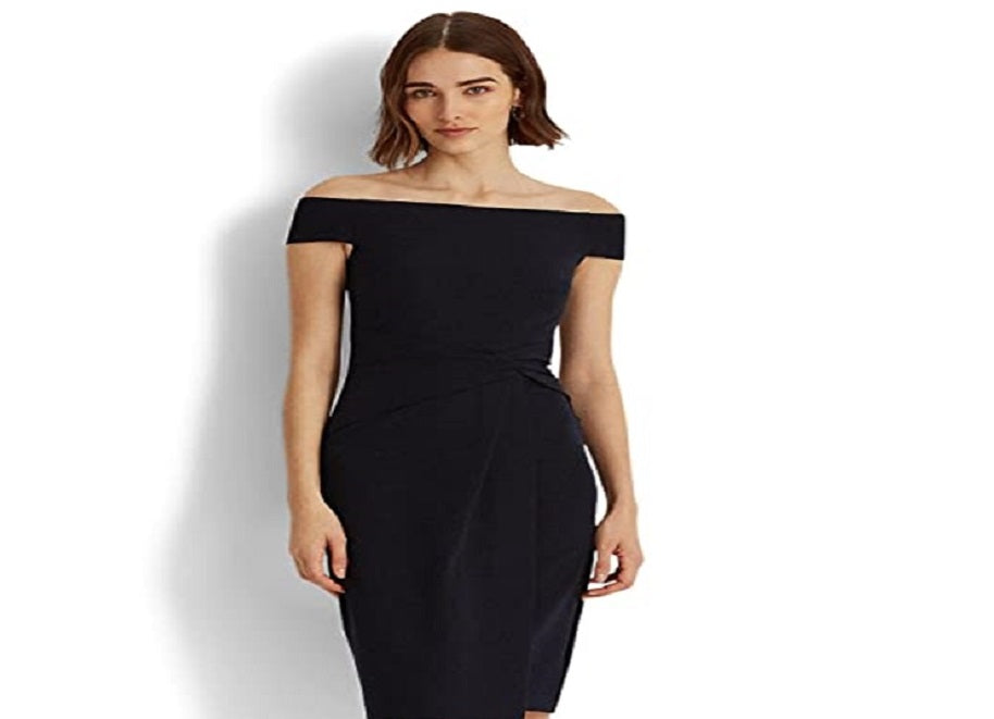 Ralph Lauren Women's Crepe Off The Shoulder Dress Blue Size 8