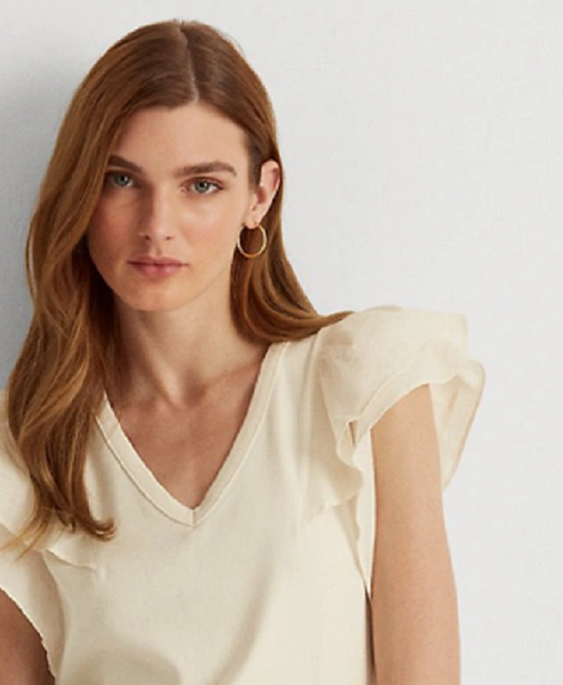 Ralph Lauren Women's Stretch Ruffle Sleeve Tee Brown Size Medium