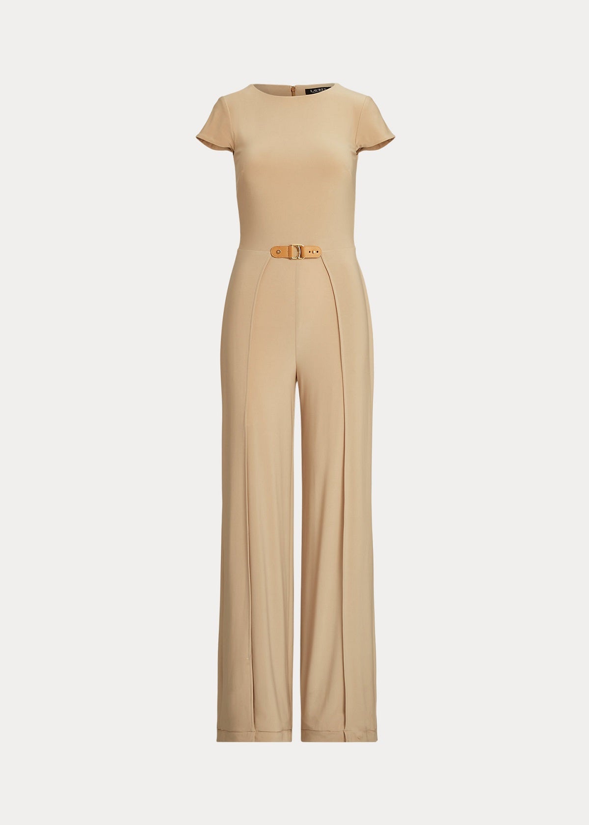 Ralph Lauren Women's Buckle Trim Jersey Jumpsuit Brown Size 16
