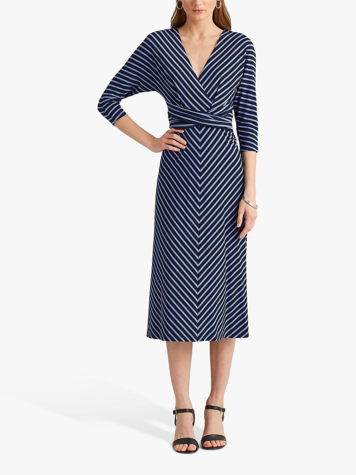 Ralph Lauren Women's Striped Jersey Dress Blue Size 14