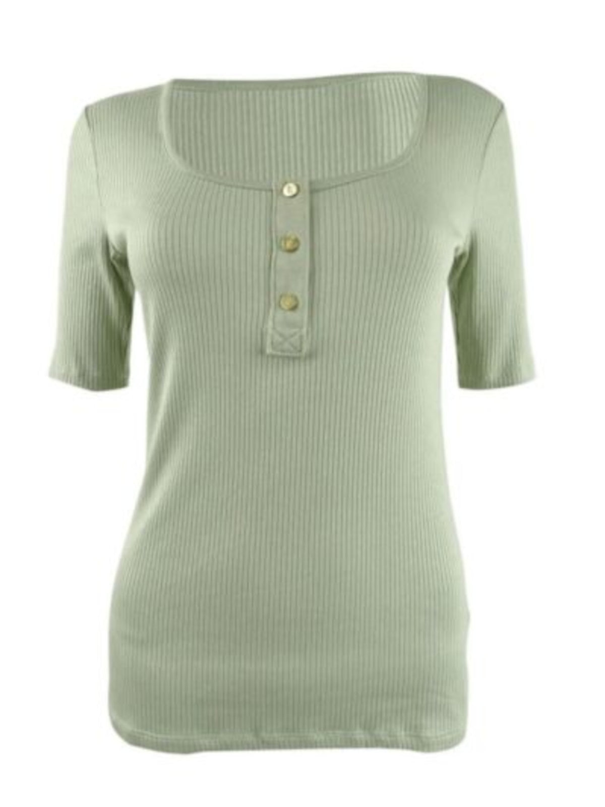 Ralph Lauren Women's Ribbed Henley Short Sleeve Scoop Neck Top Green Size Large