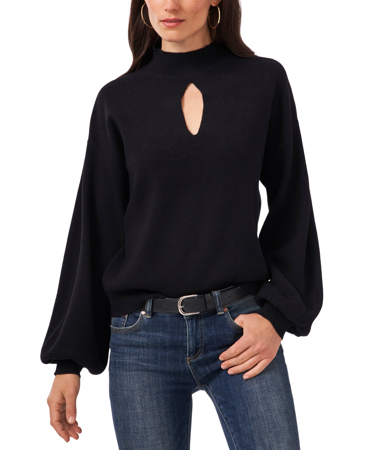 Vince Camuto Women's Bishop Sleeve Cotton Blend Sweater Black Size Medium