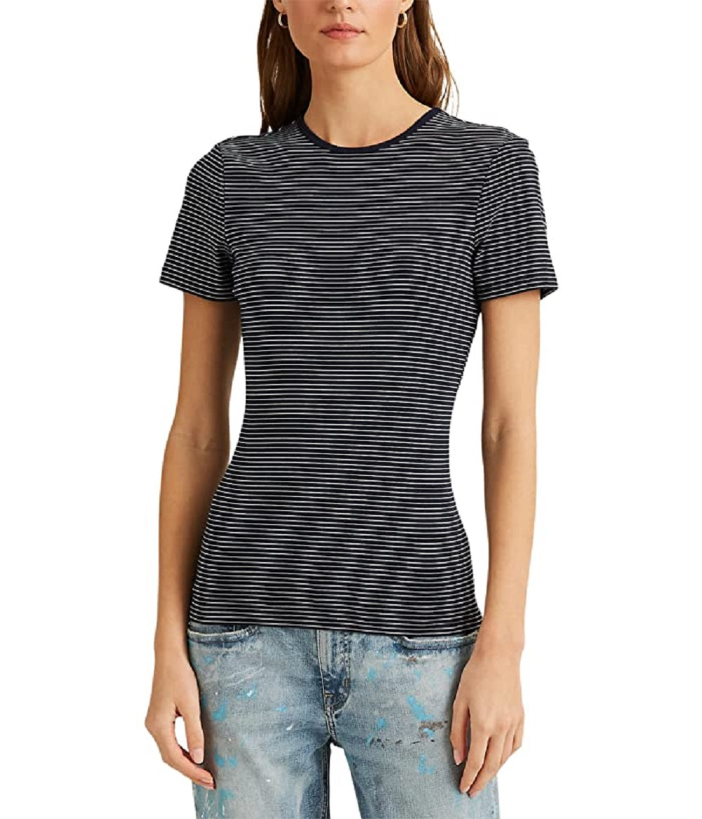 Ralph Lauren Women's Striped Stretch Cotton Tee Blue Size Petite Small