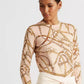 Ralph Lauren Women's Equestrian Print Crew Neck Sweater Pink Size Small