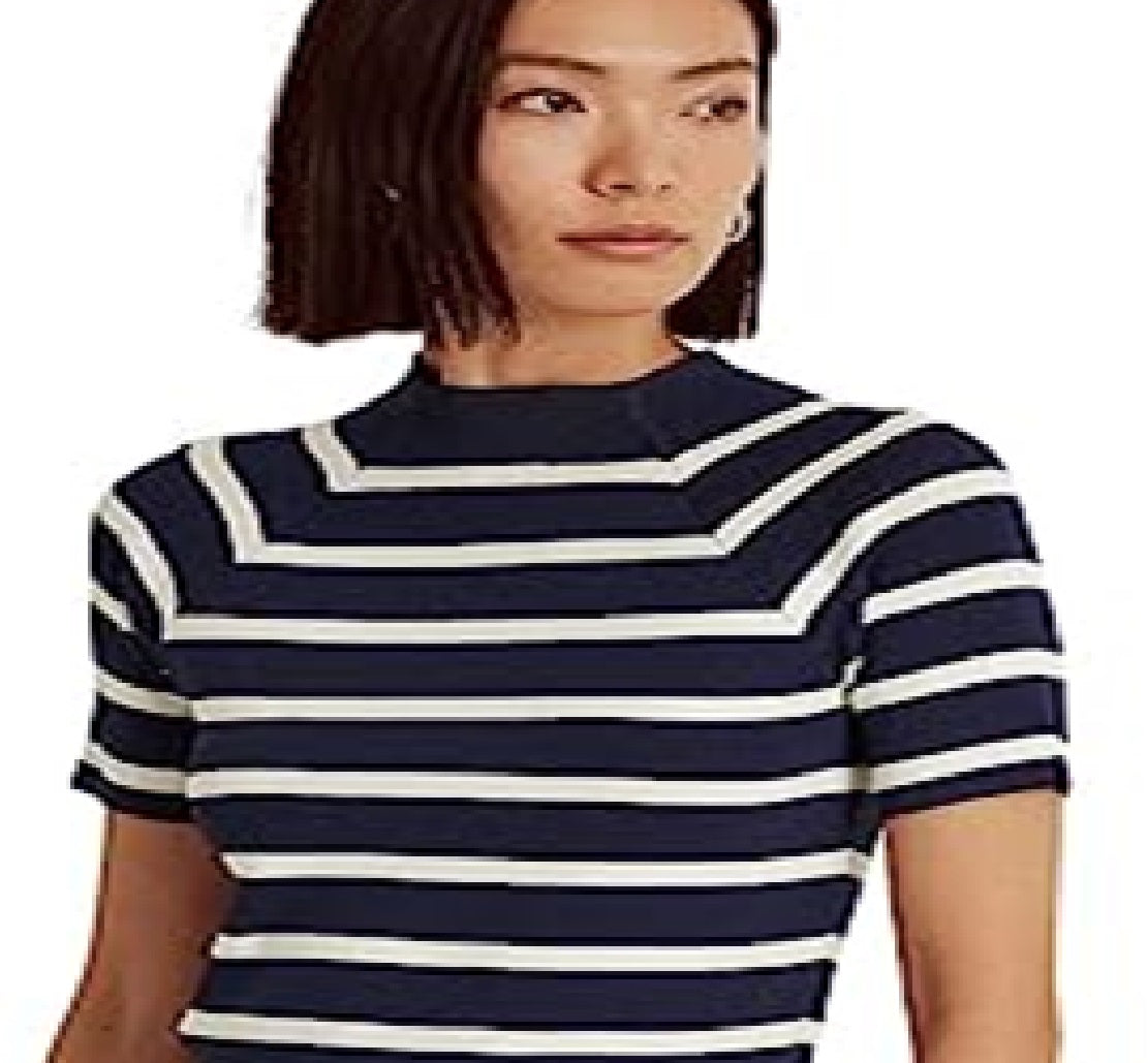 Ralph Lauren Women's Striped Short Sleeve Sweater Blue Size X-Small
