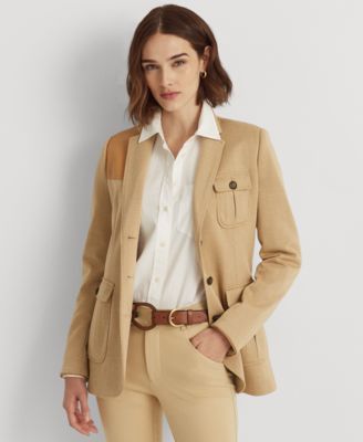 Ralph Lauren Women's Faux Leather Trim Blazer Brown Size 4