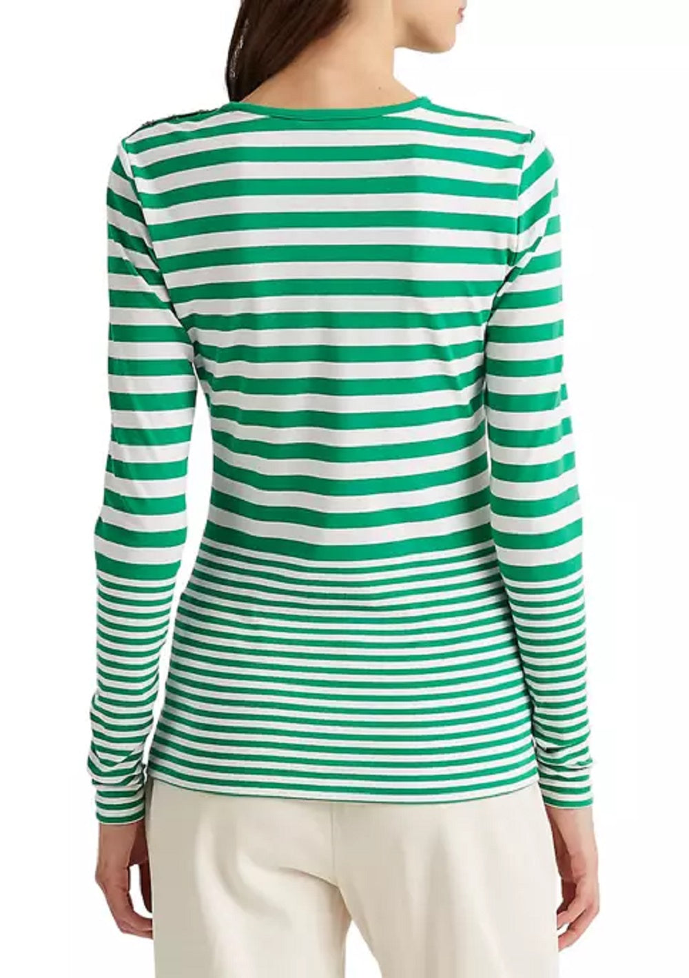 Ralph Lauren Women's Striped Snap Trim Long Sleeve Top Green Size Medium