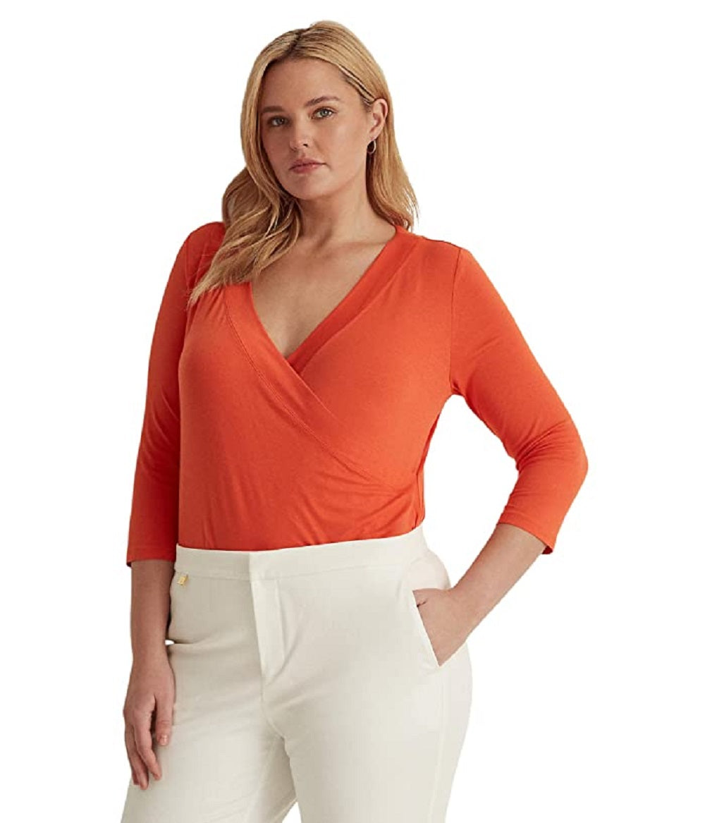 Ralph Lauren Women's Surplice Jersey Top Orange Size 1X