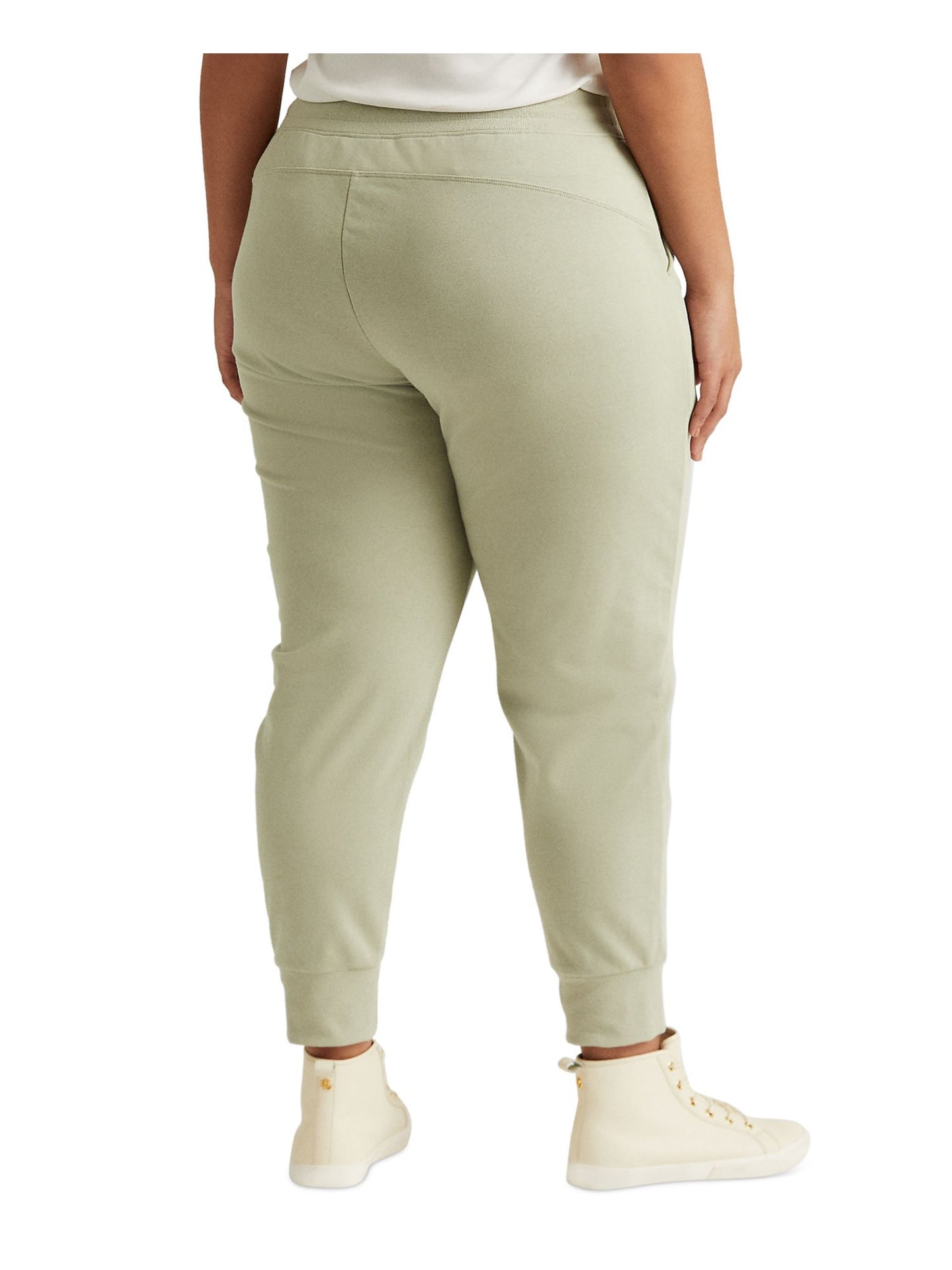 Ralph Lauren Women's Pocketed Drawstring Jogger Ankle Length Logo Graphic Skinny Pants Green Size 1X