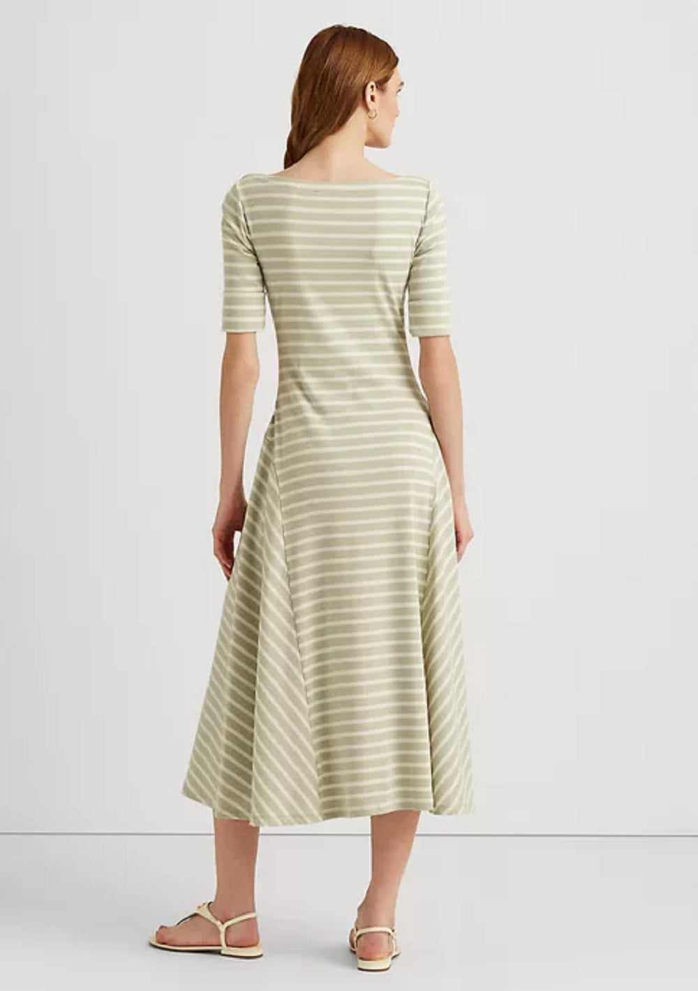 Ralph Lauren Women's Striped Stretch Cotton Midi Dress Green Size X Large
