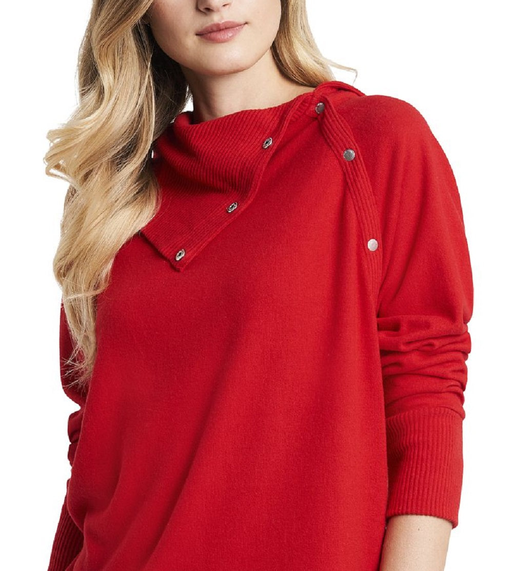 Vince Camuto Women's Foldover Neck Long Sleeve Top Red Size X-Large