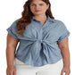Ralph Lauren Women's Tie Front Linen Shirt Blue Size 1X