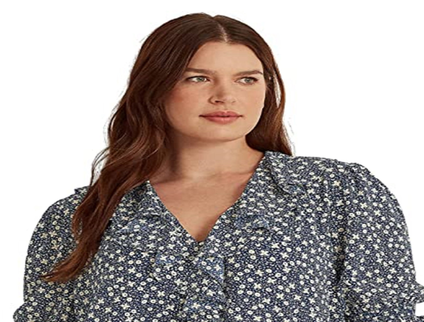 Ralph Lauren Women's Floral Crepe Blouse Blue Size 2X