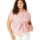 Ralph Lauren Women's Striped Tie Front Linen Shirt Red Size 1X