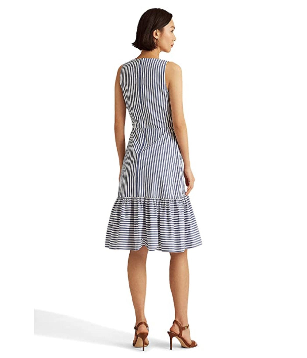 Ralph Lauren Women's Striped Front Tie Crepe Dress White Size 12