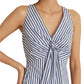 Ralph Lauren Women's Striped Front Tie Crepe Dress White Size 12