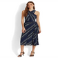 Ralph Lauren Women's Striped Crinkle Georgette Halter Dress Blue Size 4