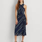 Ralph Lauren Women's Striped Crinkle Georgette Halter Dress Blue Size 8
