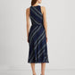 Ralph Lauren Women's Striped Crinkle Georgette Halter Dress Blue Size 8