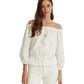 Ralph Lauren Women's Off The Shoulder Jersey Eyelet Blouse White Size Medium
