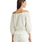 Ralph Lauren Women's Off The Shoulder Jersey Eyelet Blouse White Size Medium
