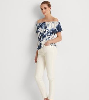 Ralph Lauren Women's Tie Dye Off The Shoulder Jersey Top Blue Size Large