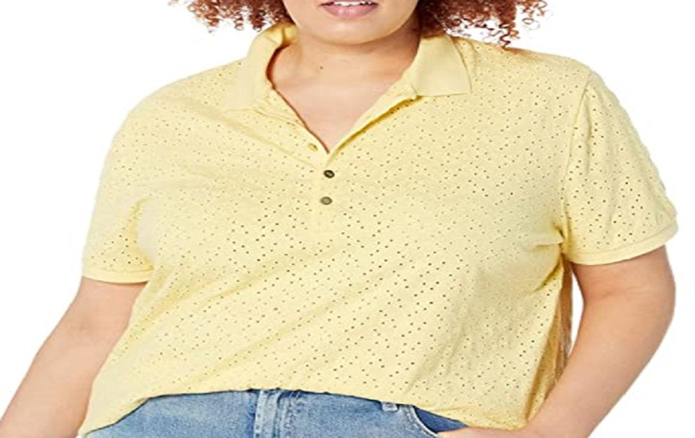 Ralph Lauren Women's Eyelet Jersey Polo Shirt Yellow Size 2X