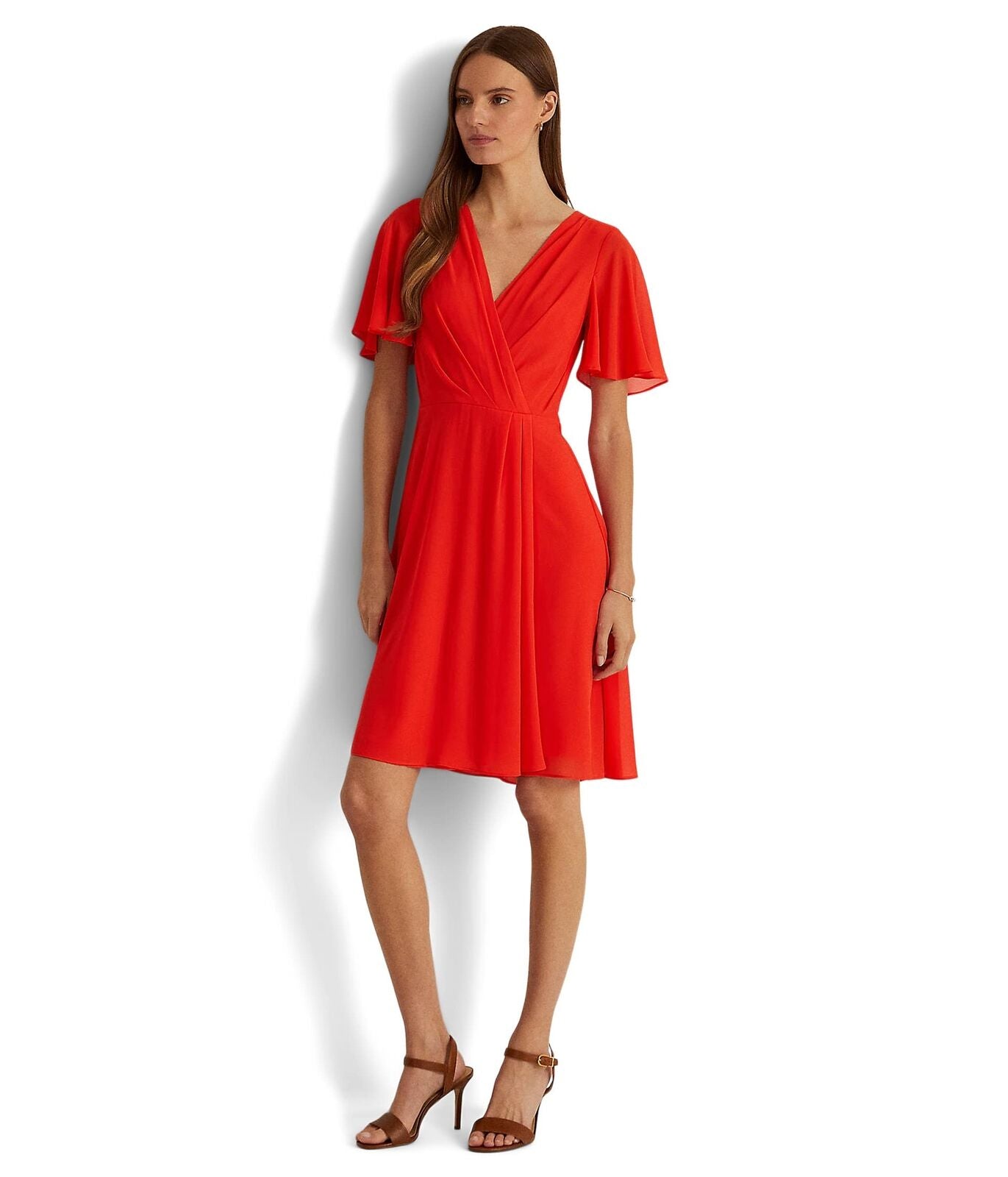Ralph Lauren Women's Flutter Sleeve Georgette Dress Red Size 8