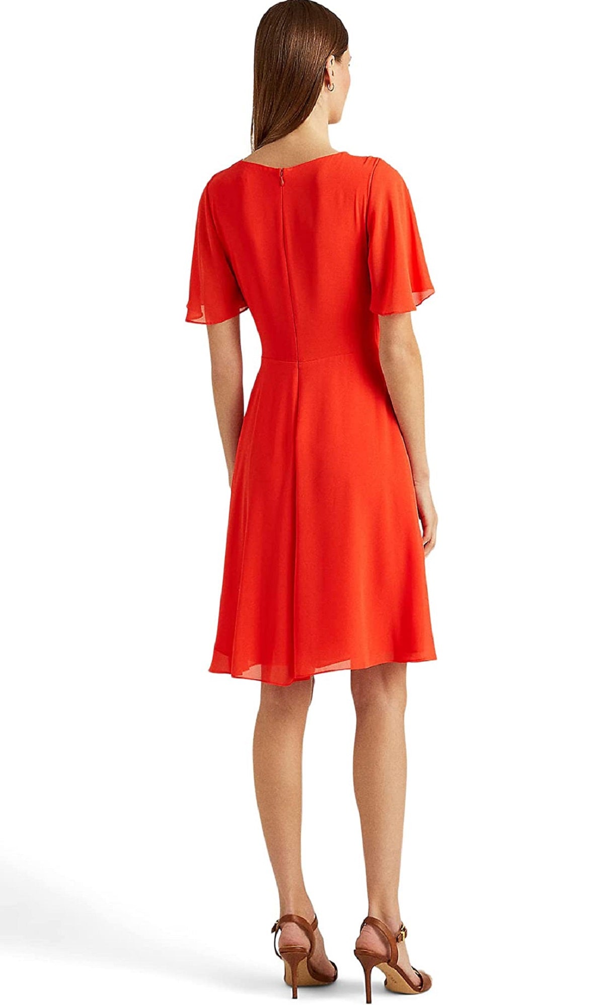 Ralph Lauren Women's Flutter Sleeve Georgette Dress Red Size 8