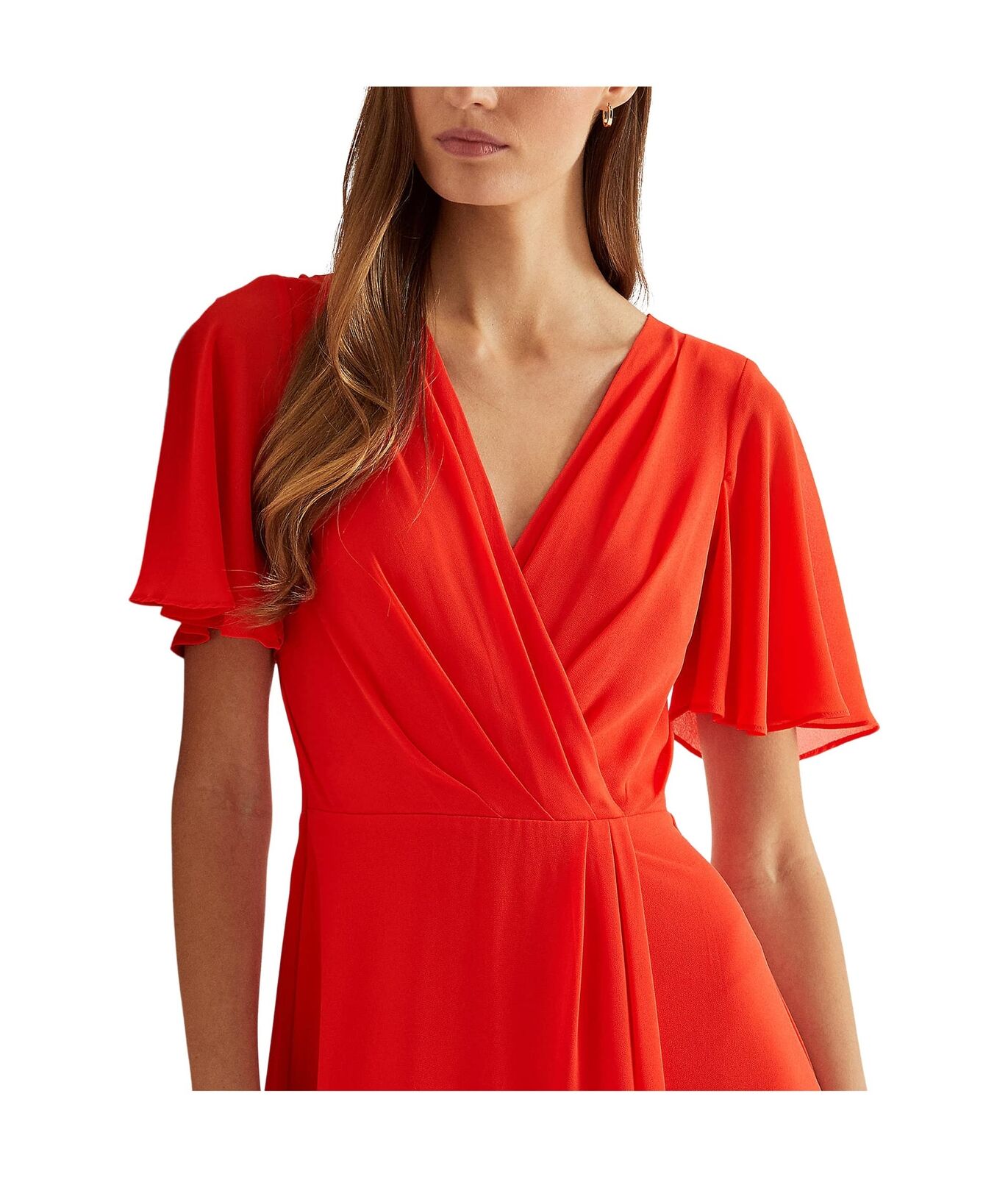 Ralph Lauren Women's Flutter Sleeve Georgette Dress Red Size 8