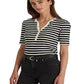 Ralph Lauren Women's Striped Cotton Blend Henley Tee Black Size Large