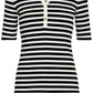 Ralph Lauren Women's Striped Cotton Blend Henley Tee Black Size X-Small
