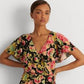 Ralph Lauren Women's Floral Ruffle Trim Surplice Jersey Top Black