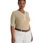 Ralph Lauren Women's Striped Cotton Blend Henley Tee Brown Size 1X