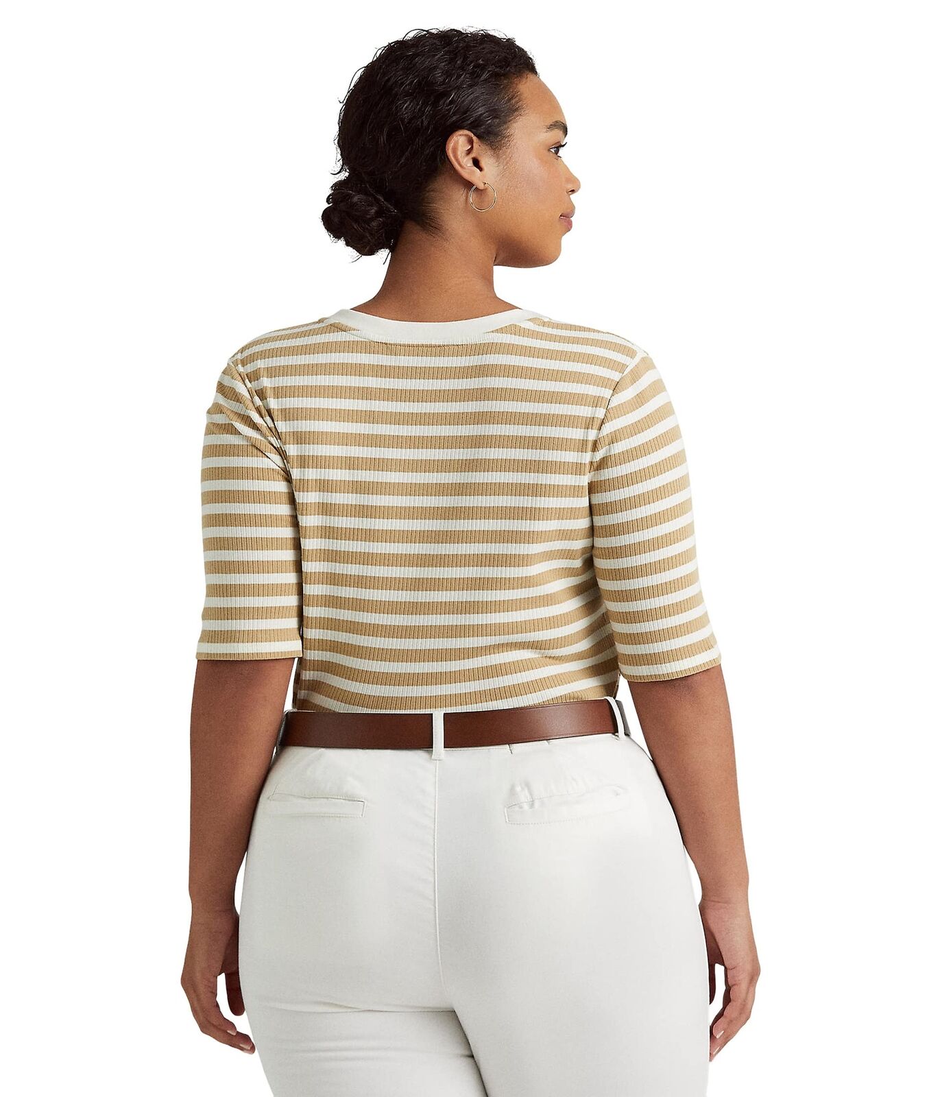 Ralph Lauren Women's Striped Cotton Blend Henley Tee Brown Size 1X