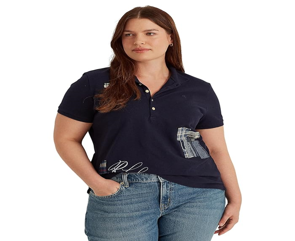 Ralph Lauren Women's Logo Graphic Short Sleeve Collared Polo Top Blue Size 3X