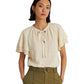 Ralph Lauren Women's Tie Neck Crinkle Jacquard Blouse Brown Size Large