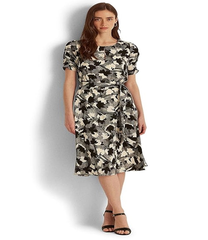 Ralph Lauren Women's Printed Bubble Crepe Dress White Size 4