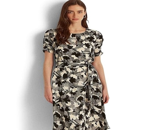 Ralph Lauren Women's Printed Bubble Crepe Dress White Size 4