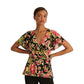 Ralph Lauren Women's Floral Ruffle Trim Surplice Jersey Top Black