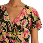 Ralph Lauren Women's Floral Ruffle Trim Surplice Jersey Top Black