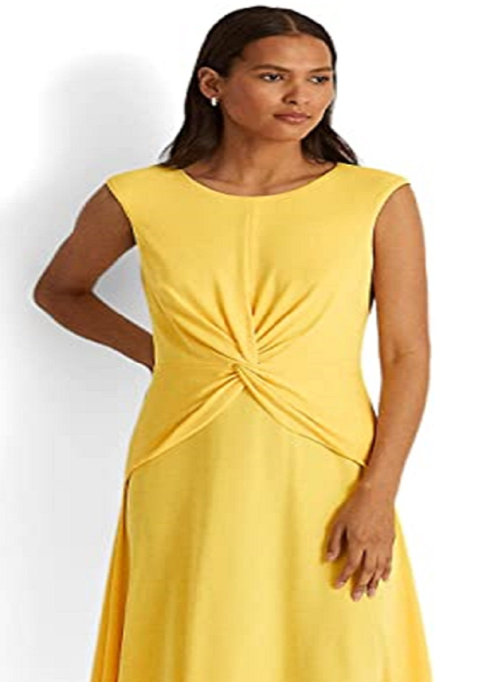 Ralph Lauren Women's Twist Front Jersey Dress Yellow Size 14