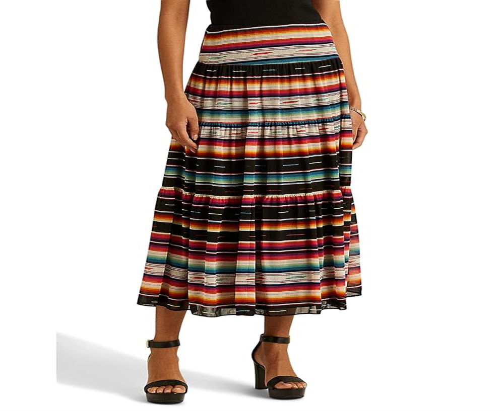 Ralph Lauren Women's Striped Crinkle Georgette Skirt Black Size 10