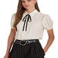 Ralph Lauren Women's Crinkle Georgette Puff Sleeve Shirt Brown Size X-Large