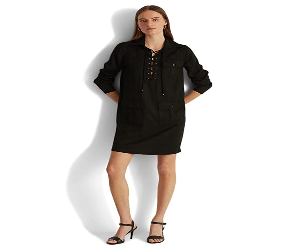 Ralph Lauren Women's Lace Up Twill Dress Black Size 16