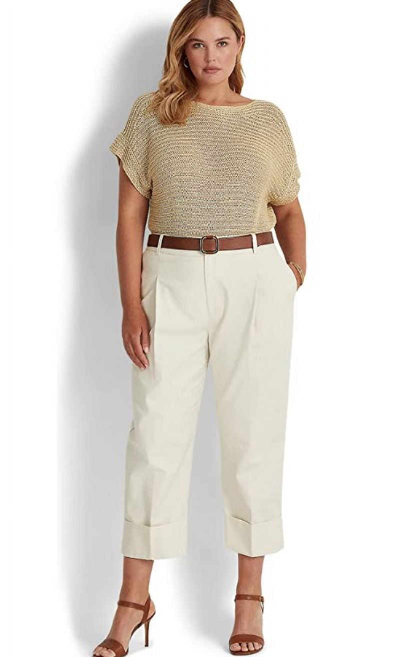 Ralph Lauren Women's Stretch Cotton Ankle Pants White Size 18W